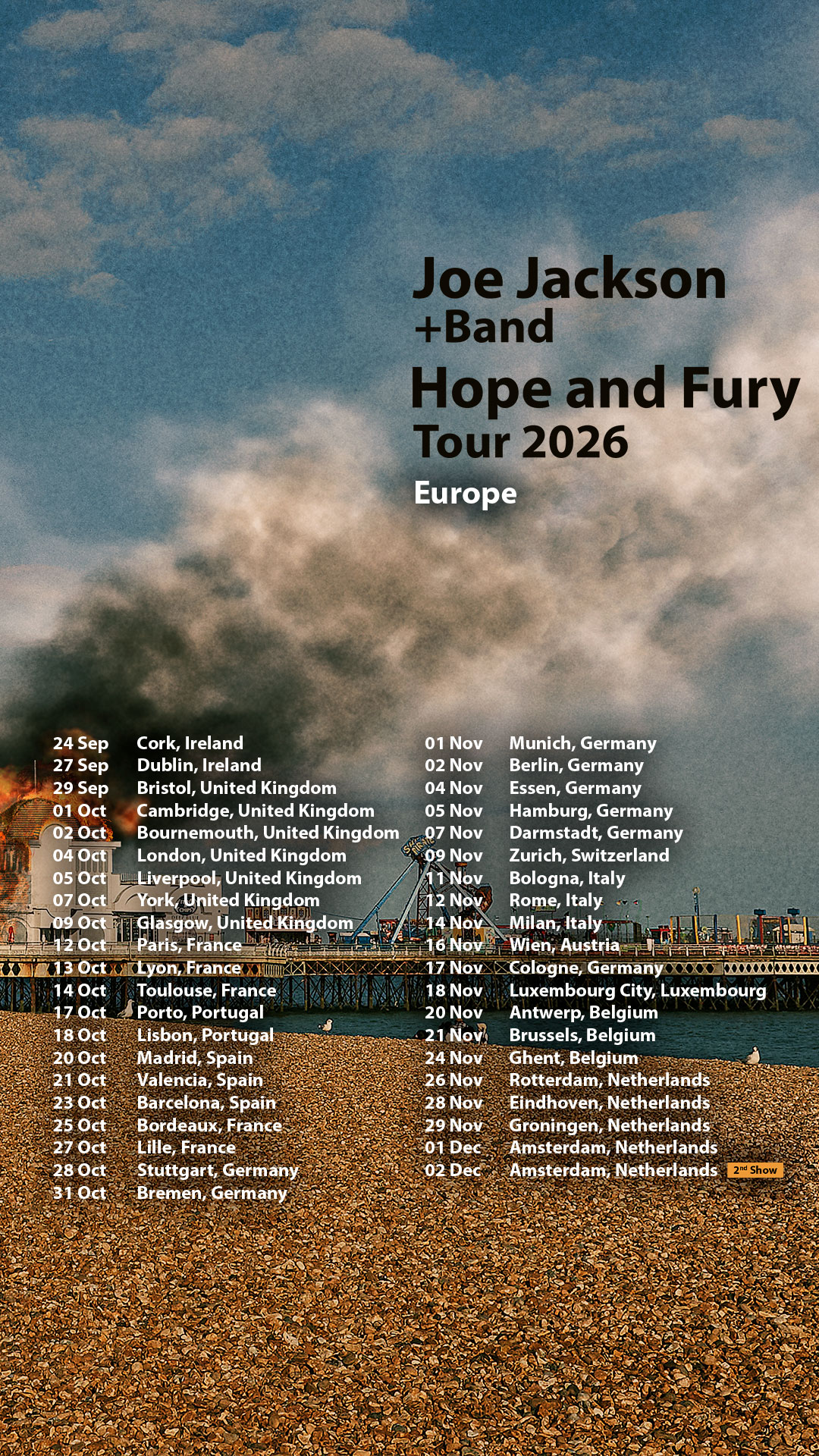 Joe Jackson Hope and Fury Tour Poster 2026